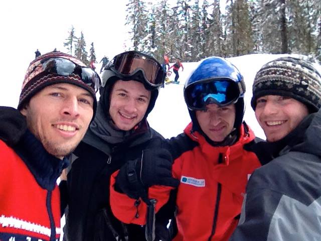 Skiing at Pamporovo (Chase, Caleb, Caleb's student Ivo, me)